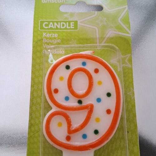 Birthday candle number 9 3D polka dot new