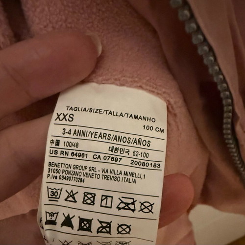 Benetton waterproof jacket with fleece lining for girl 3-4 years like new, pink
