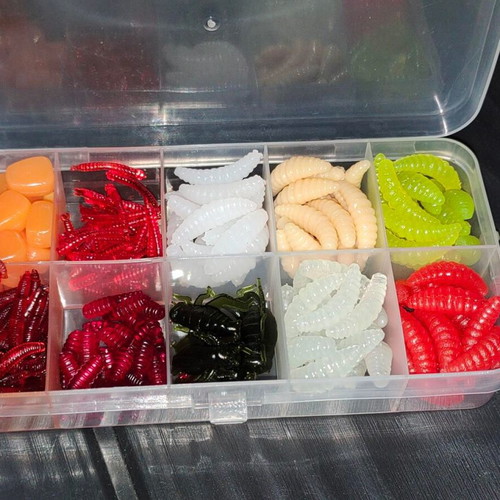 Artificial Fishing Lures Set like new, silicone and plastic box