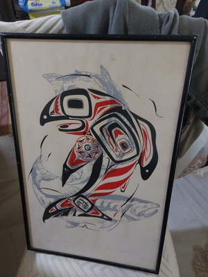 Рамкиран Northwest Serigraph Print "Dog Salmon" Petrovich Edition в много добро състояние