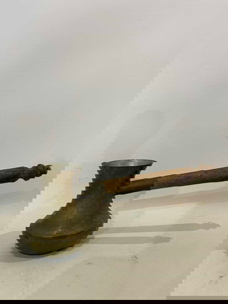 Vintage χάλκινο μπρίκι με ξύλινη λαβή 19cm