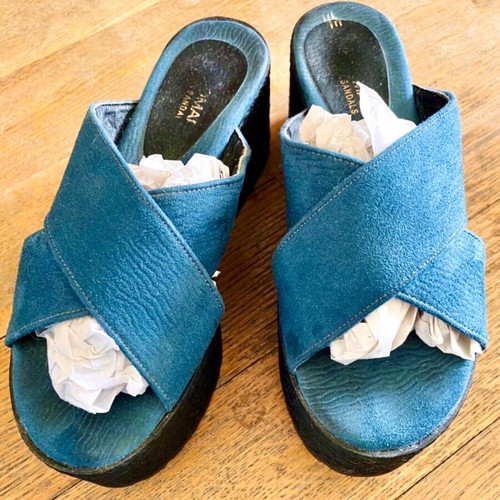 Tessera handmade leather mules used, size 37, blue