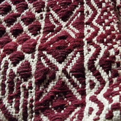 Vintage woolen loom blanket like new in burgundy and cream
