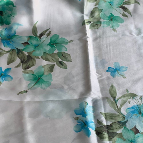Satin fabric with floral pattern turquoise and emerald, new, 1.5m x 1m