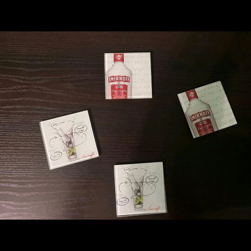 Set of 4 glass coasters used with Smirnoff vodka design