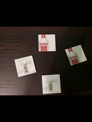 Set of 4 glass coasters used with Smirnoff vodka design