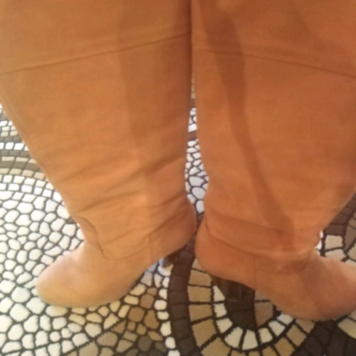Camel leather boots used with lug sole and 7cm heel size 39