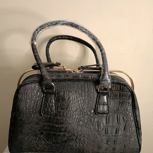 Leather Faux Satchel Bag Croco New With Gold Metal Details