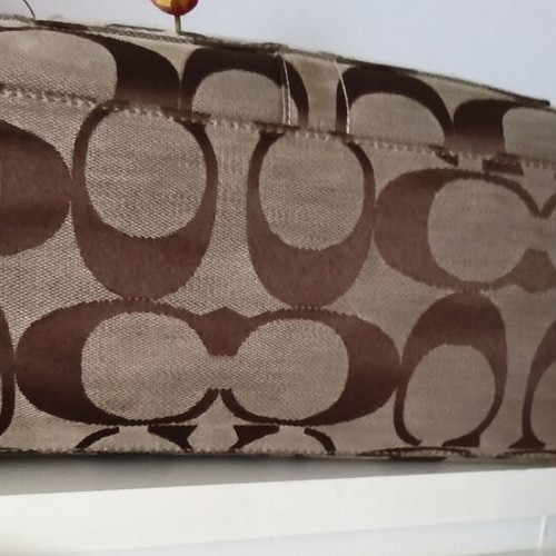 Coach Signature tan shoulder bag with leather details