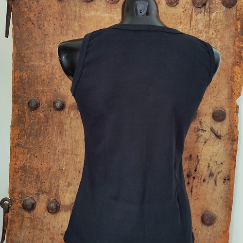 Y2k Black Rock Chic Tank Top with Silver Glitter Slogan and Brooch