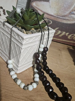 Worry beads used, set of 2 with white stones and muskwood