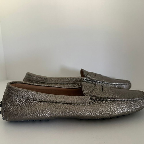 Tod's silver leather loafers Gommino, size 38