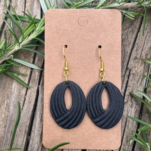 Oval black earrings made of polymer clay new
