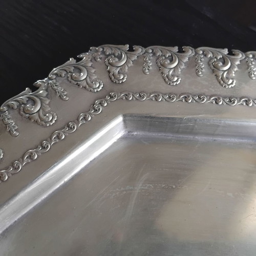 Silver plated octagonal tray used with embossed decoration 19th century