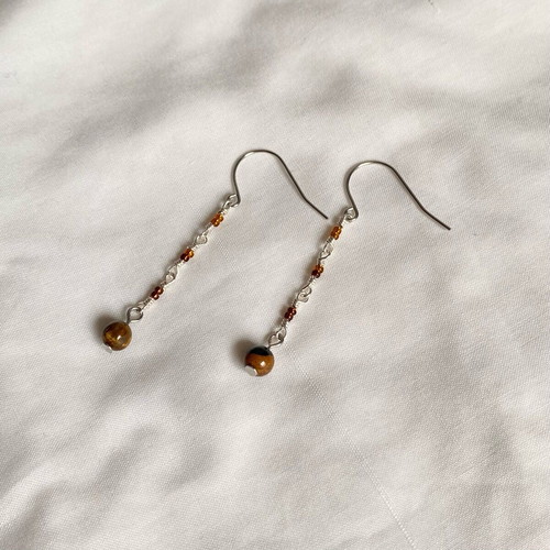 Earrings with tiger eye new, handmade with glass beads