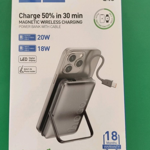 Hoco Q43 PD20W Fast Charge Magnetic Wireless Powerbank with Stand and Built-in Type C Cable