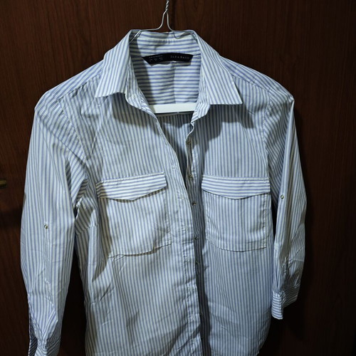 Striped Zara Basic shirt used, size M, white and blue