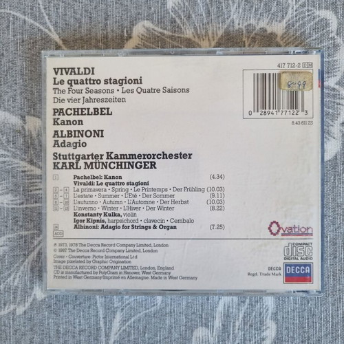 Vivaldi The Four Seasons Pachelbel Kanon CD like new