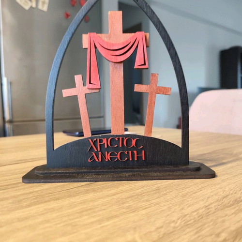 Handmade wooden Easter decoration "Christos Anesti" new