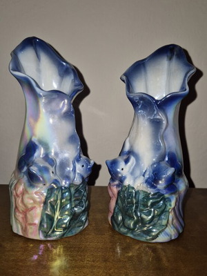 Vintage ceramic vases set of 2 with iridescent lusterware finish