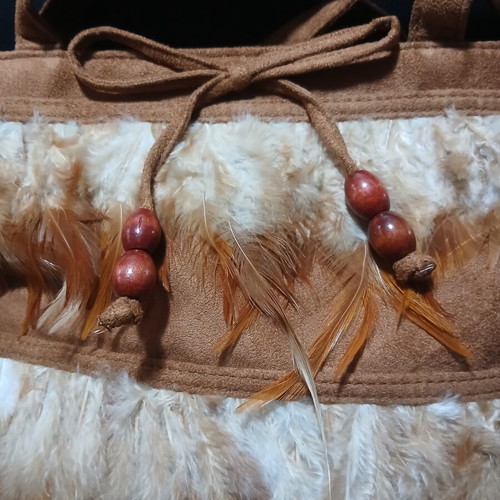 Frangi women's handbag beige with feathers new