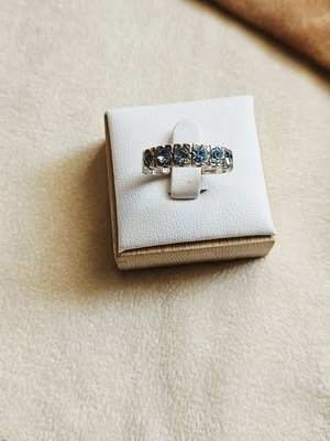 925 silver row ring with blue-green zircon stones