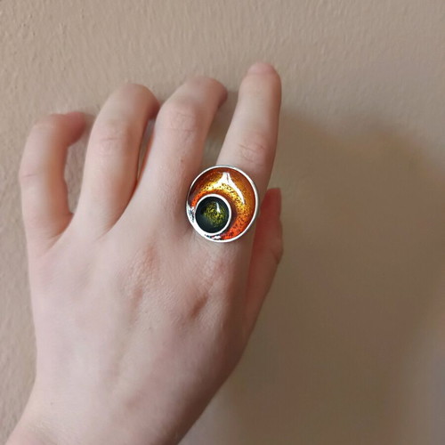 Silver 925 ring with liquid glass in autumn colors new