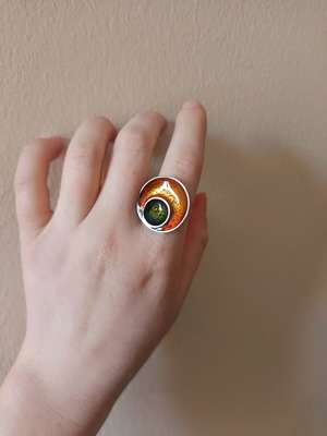 Silver 925 ring with liquid glass in autumn colors new