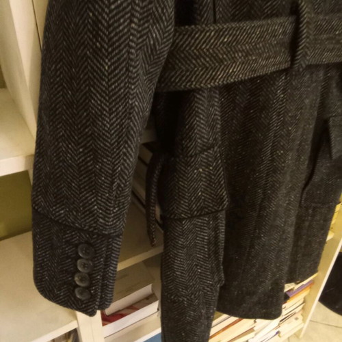 Zara coat S dark gray like new with belt and herringbone collar