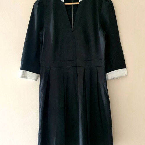 Axara Paris elegant black dress with white belt and pocket, like new, size L/XL
