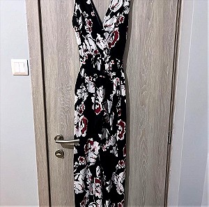 Ολόσωμη φόρμα μαύρη με λευκά λουλούδια