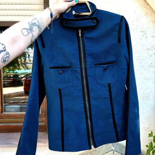 Sea Shell blazer used blue with black suede details, size 38