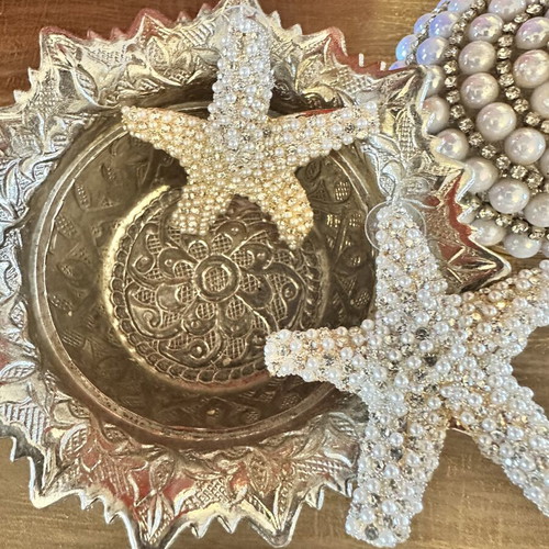 Starfish earrings new with pearls and zircon, gold tone