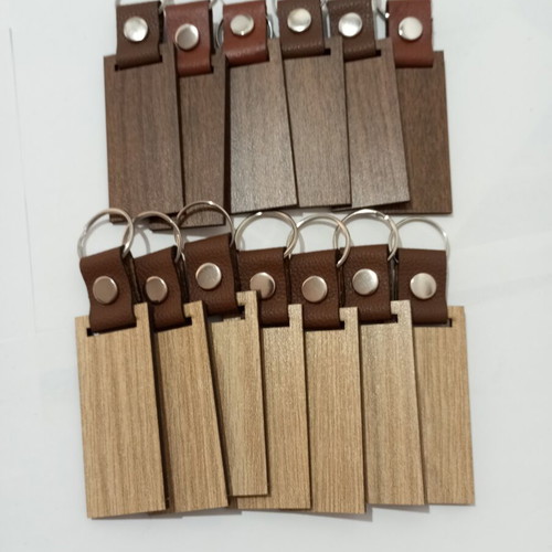 Keychains pack of 12 with genuine leather and wood