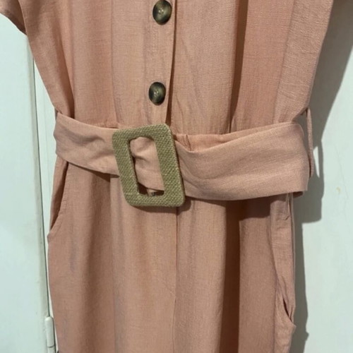 Women's one-piece jumpsuit new, salmon color with wooden buttons, size M