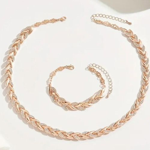 Elegant jewelry set necklace and bracelet new, rose gold