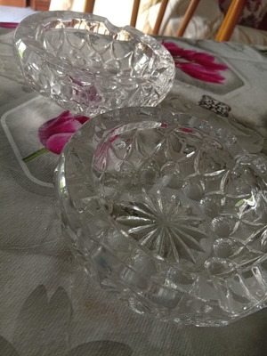 Crystal ashtrays luxury carved, new, set of two, 13cm diameter