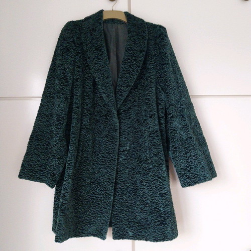 Bouclé coat green cypress XXL like new, oversized luxury half coat