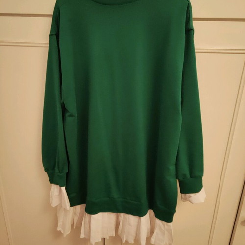 Blouse dress like new with integrated collar and cuffs, white-green