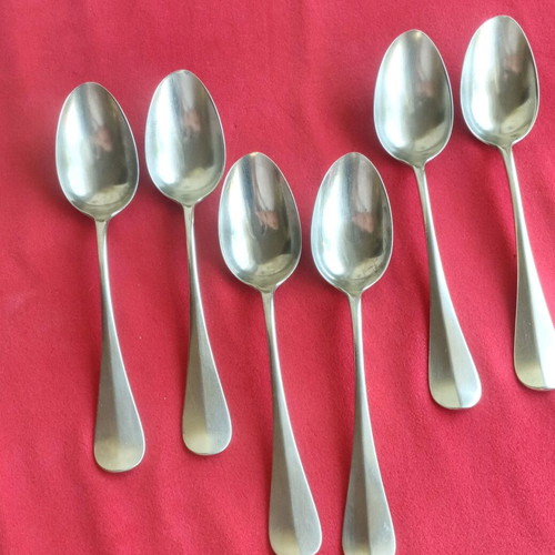 Gombault antique forks used, set of 4, silver alloy 1890