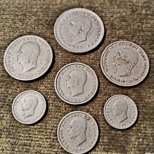Drachma Coins Set like new, 14 pieces, King Konstantinos and Pavlos