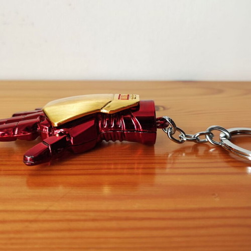 Iron Man 3D metal keychain, gold and red gauntlet, Marvel Avengers collectible