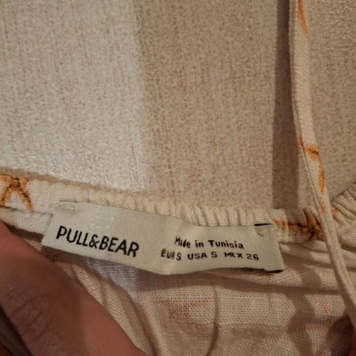 Dress for 16-year-old girls summer, size Small, beige with orange stars, linen, Pull&Bear, like new