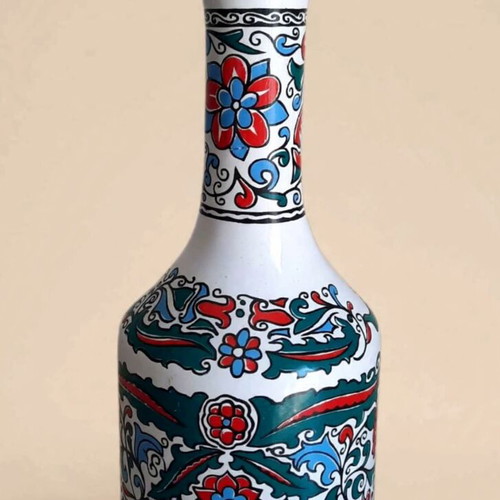 Metaxa vintage ceramic bottle 1970s Iznik floral with wooden stopper