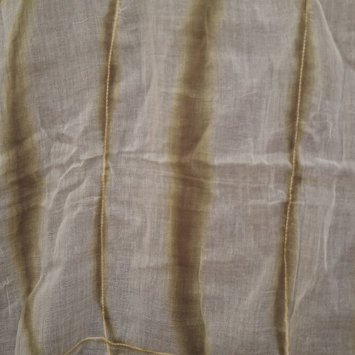 Scarf like new with beige/khaki stripes and yellow tassels