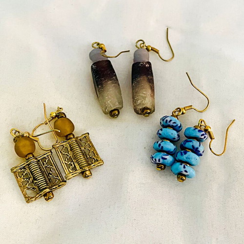 Set of 3 boho handmade earrings new, Ghana