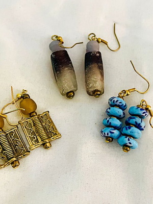 Set of 3 boho handmade earrings new, Ghana