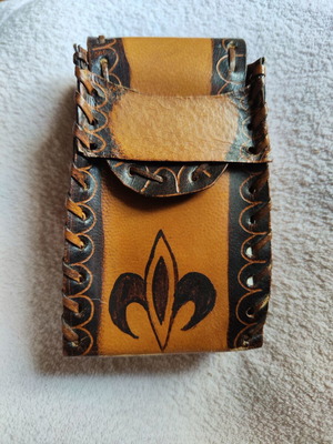 Leather handmade tobacco pouch with fleur de lis pyrography like new