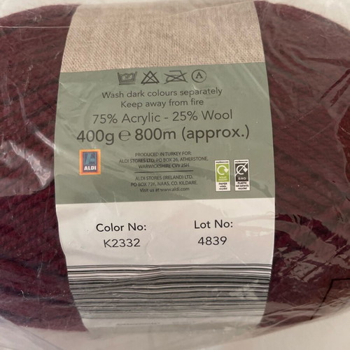 Yarn new 400g approx 800m claret burgundy color