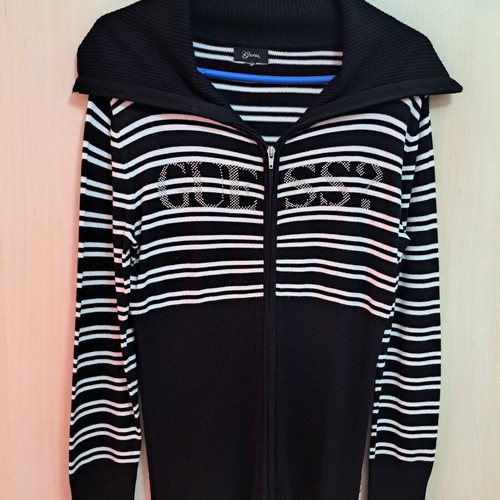 Guess women's cardigan black with white stripes new, cotton, size L
